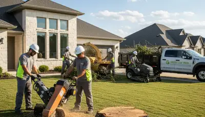 Professional lawn and tree service crew working in Tampa, FL yard maintenance project
