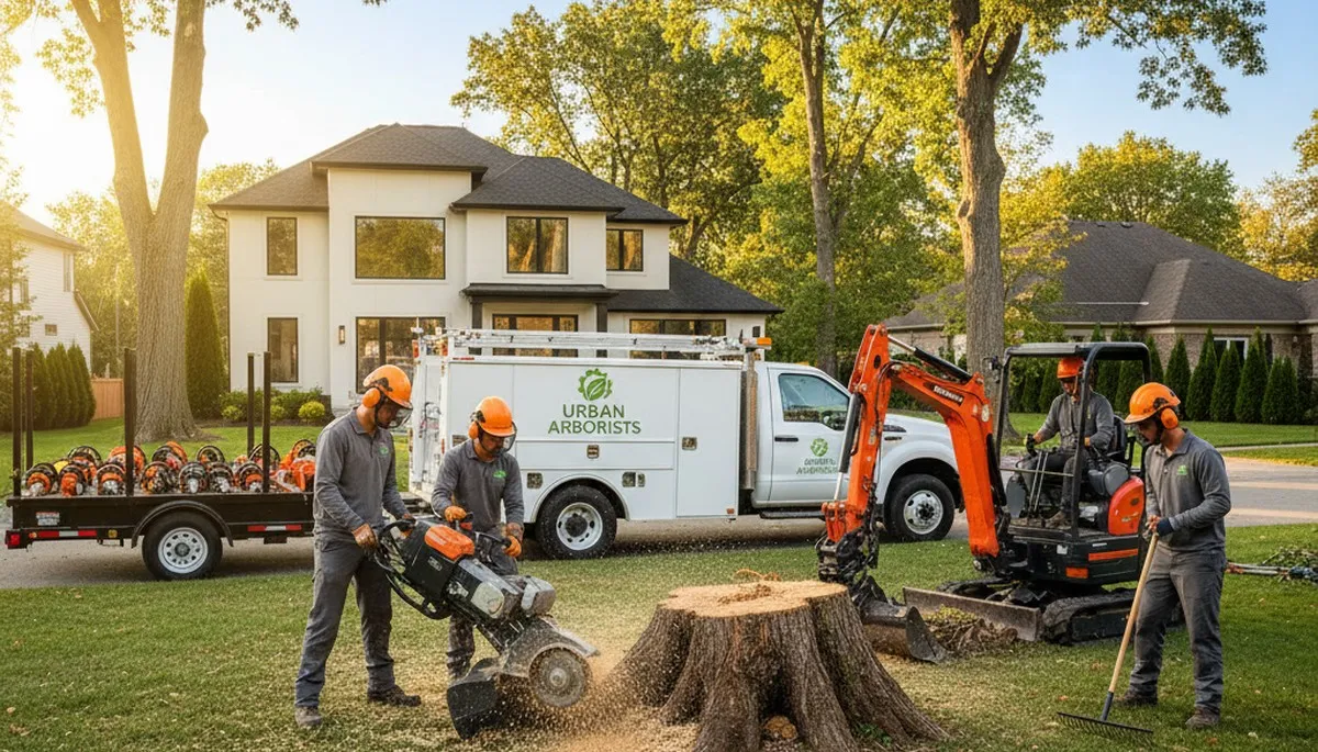 Professional stump removal service in Tampa FL by Chop Chop Tree experts safely grinding tree stumps