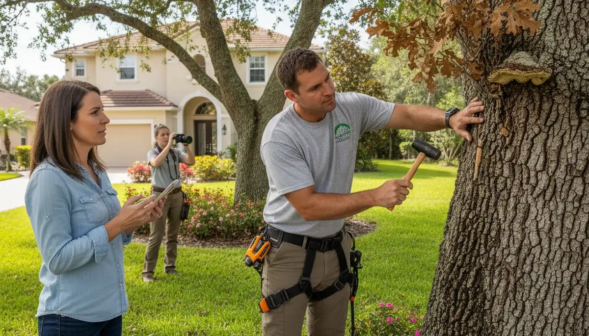 Certified arborist performing tree health assessment for homeowners in Oldsmar, FL near Tampa