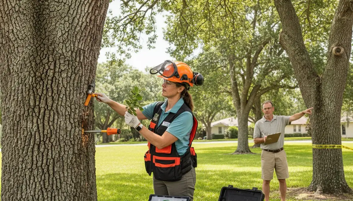 Certified arborist performing tree health assessment for homeowners in Seffner, FL near Tampa