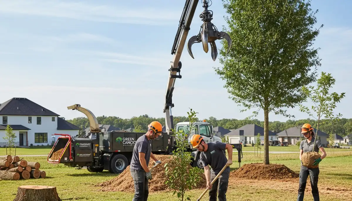 Arborists planting new trees in Tampa, FL for professional landscape and tree service installation