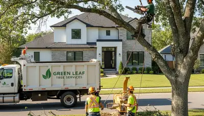 Arborist pruning oak tree branches for canopy health in Tampa, FL yard