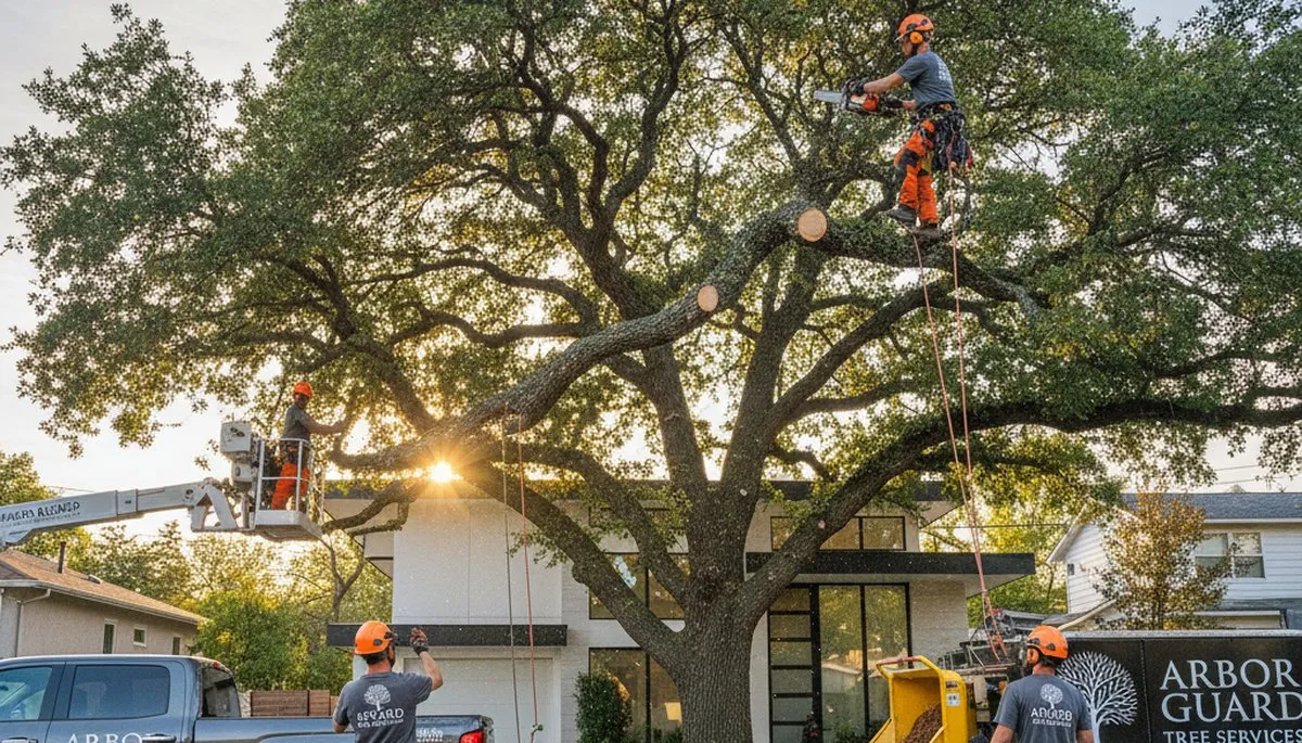 Arborist trimming palm tree branches in Tampa FL for professional residential tree maintenance