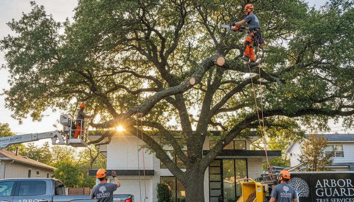 Arborist trimming palm tree branches in Tampa FL for professional residential tree maintenance